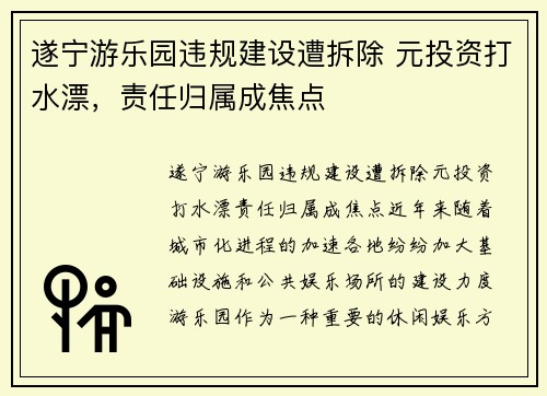 遂宁游乐园违规建设遭拆除 元投资打水漂，责任归属成焦点