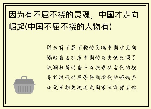 因为有不屈不挠的灵魂，中国才走向崛起(中国不屈不挠的人物有)
