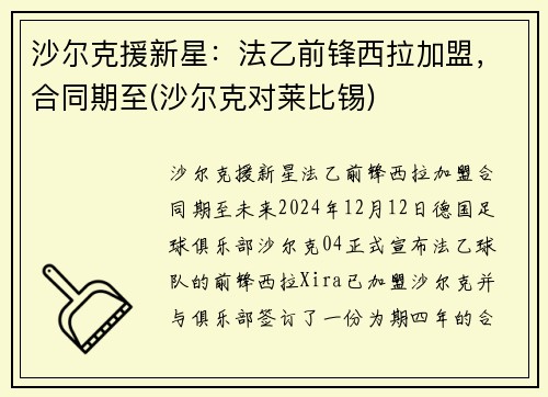 沙尔克援新星：法乙前锋西拉加盟，合同期至(沙尔克对莱比锡)