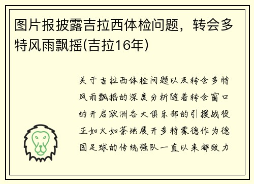 图片报披露吉拉西体检问题，转会多特风雨飘摇(吉拉16年)