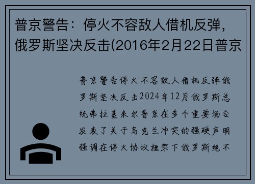 普京警告：停火不容敌人借机反弹，俄罗斯坚决反击(2016年2月22日普京就俄美达成叙利亚停火协议发表讲话)