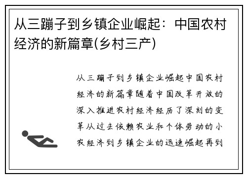 从三蹦子到乡镇企业崛起：中国农村经济的新篇章(乡村三产)