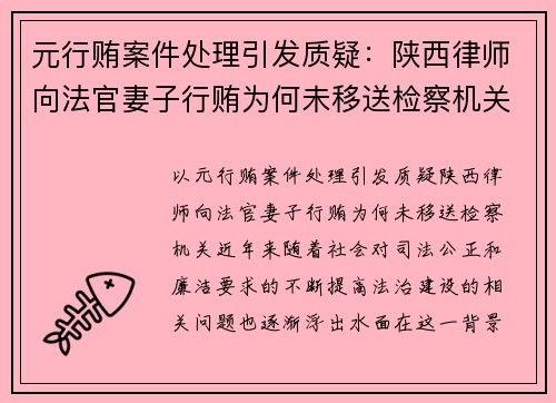 元行贿案件处理引发质疑：陕西律师向法官妻子行贿为何未移送检察机关